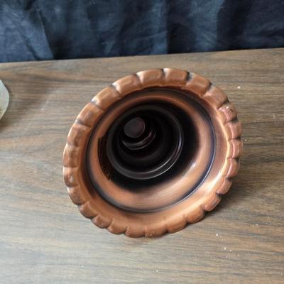 Oil lamp with electric corked attachment - two candle sconces and a decorative candle plate