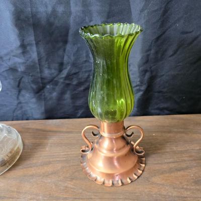 Oil lamp with electric corked attachment - two candle sconces and a decorative candle plate