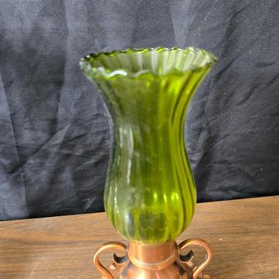 Oil lamp with electric corked attachment - two candle sconces and a decorative candle plate