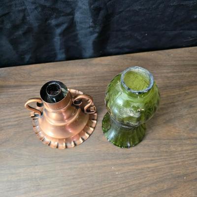 Oil lamp with electric corked attachment - two candle sconces and a decorative candle plate