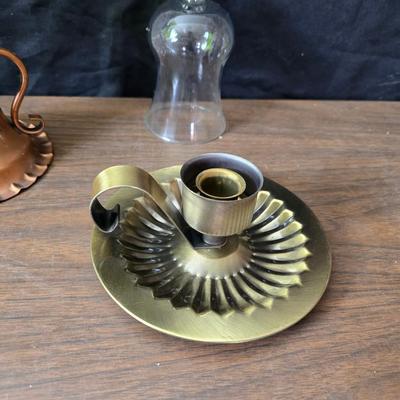 Oil lamp with electric corked attachment - two candle sconces and a decorative candle plate