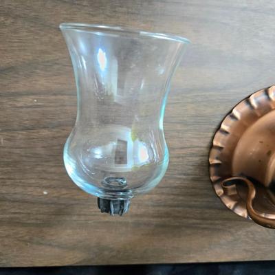 Oil lamp with electric corked attachment - two candle sconces and a decorative candle plate