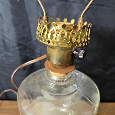 Oil lamp with electric corked attachment - two candle sconces and a decorative candle plate