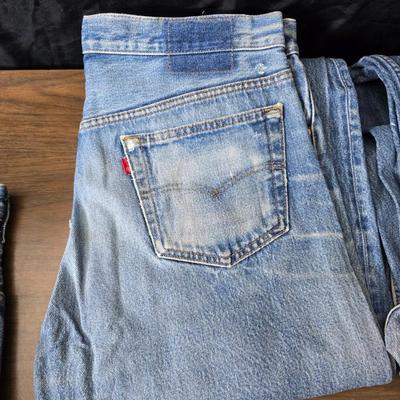 Five pairs of Levi Jeans - 38 x 33 and 36 x 33 really worn. Great for crafts & pocket quilts