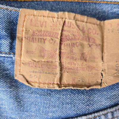 Five pairs of Levi Jeans - 38 x 33 and 36 x 33 really worn. Great for crafts & pocket quilts
