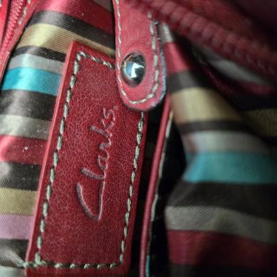 Two red purses - Gucci made in Italy - and Clarks