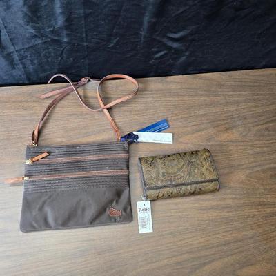 Dooney & Bourke small brown purse with a nice new brown paisley checkbook wallet by Relic