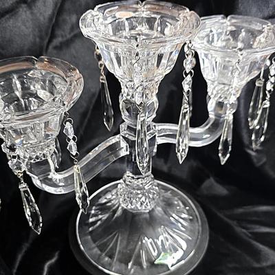 Shannon Crystal Designs of Ireland 24% Lead Crystal Three-Arm Candelabra with Prisms & Original Box
