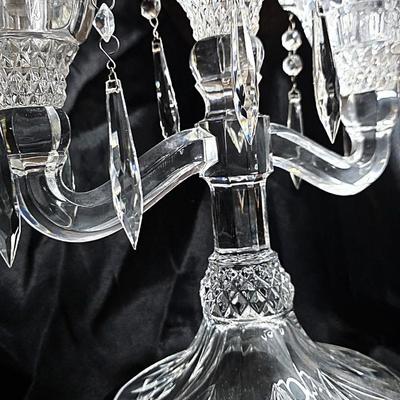 Shannon Crystal Designs of Ireland 24% Lead Crystal Three-Arm Candelabra with Prisms & Original Box