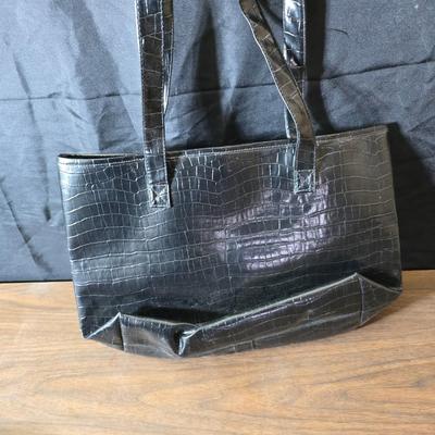 Crocodile skin like purses - large black one and a brown one with a small white wallet