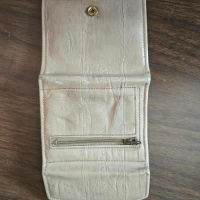 Crocodile skin like purses - large black one and a brown one with a small white wallet