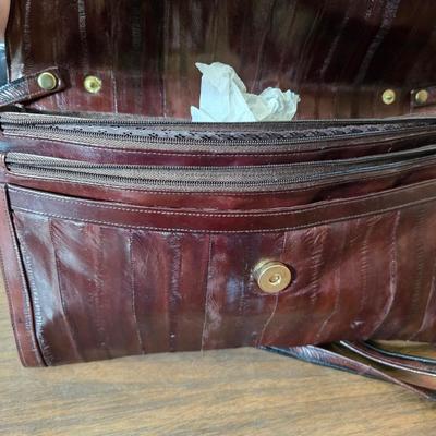 Crocodile skin like purses - large black one and a brown one with a small white wallet