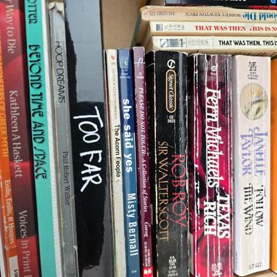 Boxes of softcover books - all different genres -