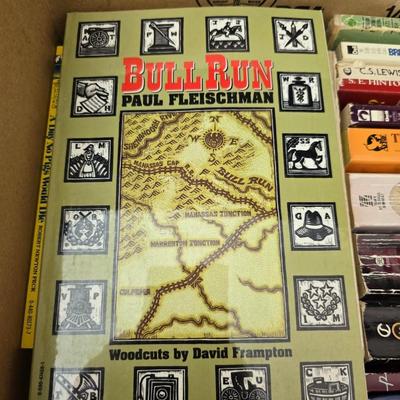 Boxes of softcover books - all different genres -