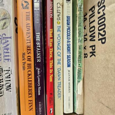 Boxes of softcover books - all different genres -