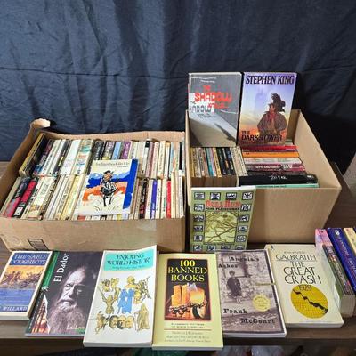Boxes of softcover books - all different genres -