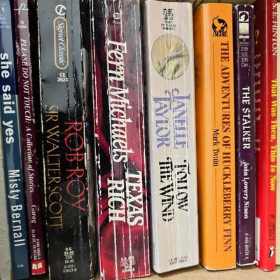 Boxes of softcover books - all different genres -
