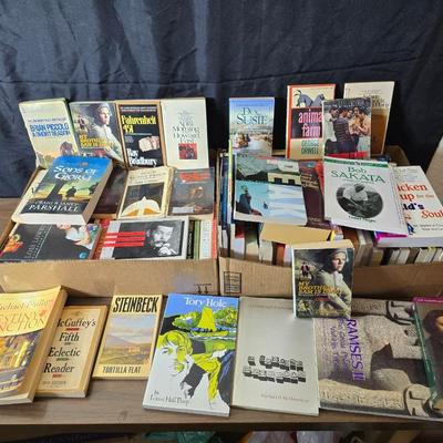 Large assortment of softback books - Steinbeck - History - George Orwell - Dickens and other great authors