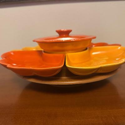 Vintage California Pottery Lazy Susan Serving Set