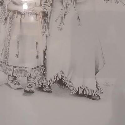 Native American framed print - unknown artist - written on back "Little Feather's Kittens"