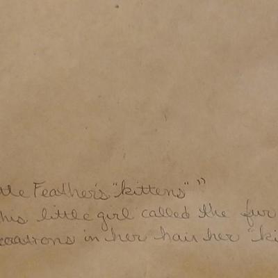 Native American framed print - unknown artist - written on back "Little Feather's Kittens"