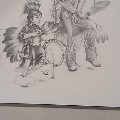 Native American framed artwork - two dancers - Unknown artist