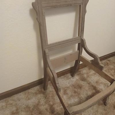 Antique carved wood furniture frames - French-style wooden armchair frame & Wedding chair style frame = Both in good condition -