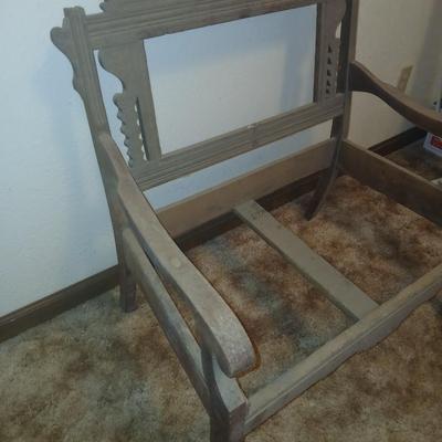 Antique carved wood furniture frames - French-style wooden armchair frame & Wedding chair style frame = Both in good condition -