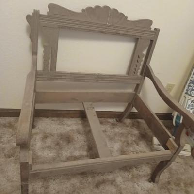 Antique carved wood furniture frames - French-style wooden armchair frame & Wedding chair style frame = Both in good condition -