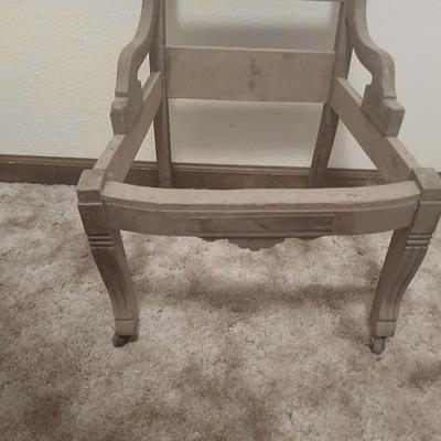 Antique carved wood furniture frames - French-style wooden armchair frame & Wedding chair style frame = Both in good condition -