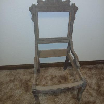 Antique carved wood furniture frames - French-style wooden armchair frame & Wedding chair style frame = Both in good condition -