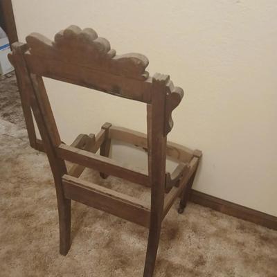 Antique carved wood furniture frames - French-style wooden armchair frame & Wedding chair style frame = Both in good condition -