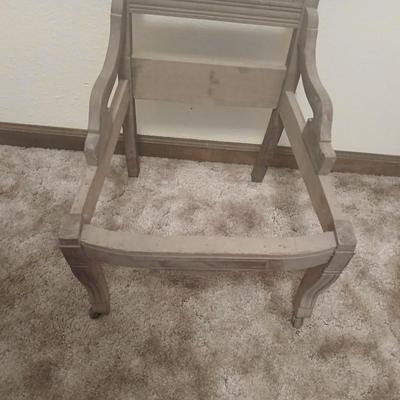 Antique carved wood furniture frames - French-style wooden armchair frame & Wedding chair style frame = Both in good condition -