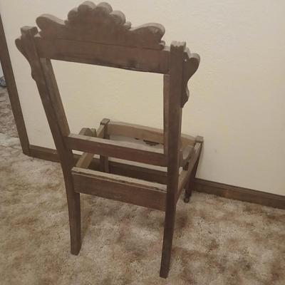 Antique carved wood furniture frames - French-style wooden armchair frame & Wedding chair style frame = Both in good condition -