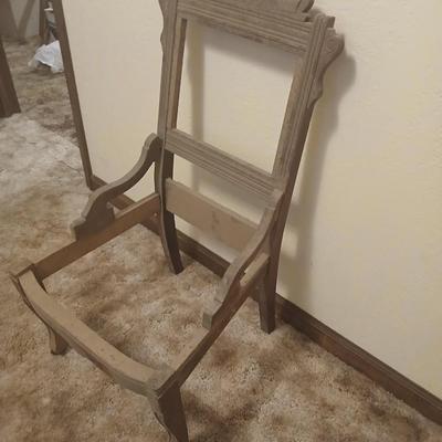 Antique carved wood furniture frames - French-style wooden armchair frame & Wedding chair style frame = Both in good condition -