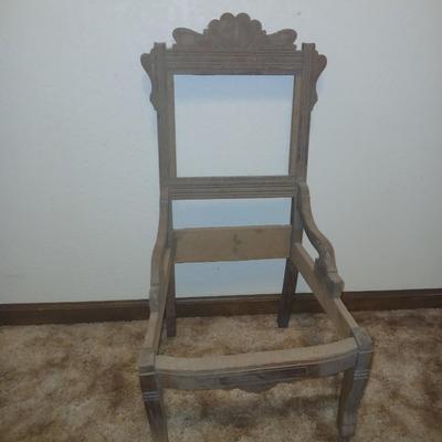 Antique carved wood furniture frames - French-style wooden armchair frame & Wedding chair style frame = Both in good condition -