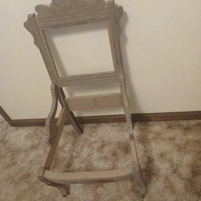 Antique carved wood furniture frames - French-style wooden armchair frame & Wedding chair style frame = Both in good condition -