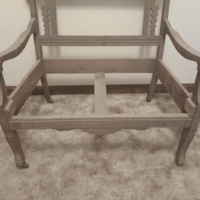 Antique carved wood furniture frames - French-style wooden armchair frame & Wedding chair style frame = Both in good condition -