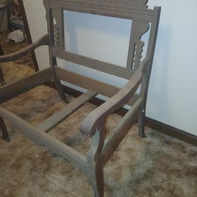 Antique carved wood furniture frames - French-style wooden armchair frame & Wedding chair style frame = Both in good condition -
