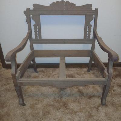 Antique carved wood furniture frames - French-style wooden armchair frame & Wedding chair style frame = Both in good condition -
