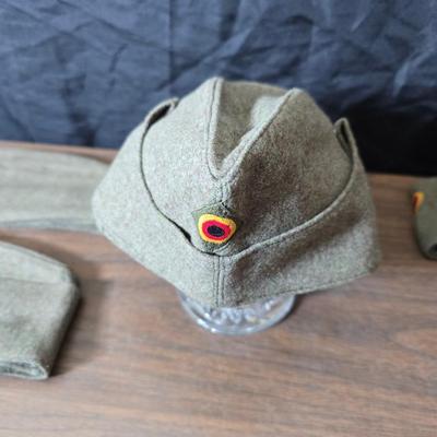 Three German wool Garrison hats, Georg Grote - signed and have NEUMÜNSTER inside the outside flap - cold war era