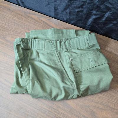 Collection of US Army OG-107 or OG-507 utility uniforms, including shirts and trousers. - See photos for size