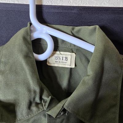 Collection of US Army OG-107 or OG-507 utility uniforms, including shirts and trousers. - See photos for size