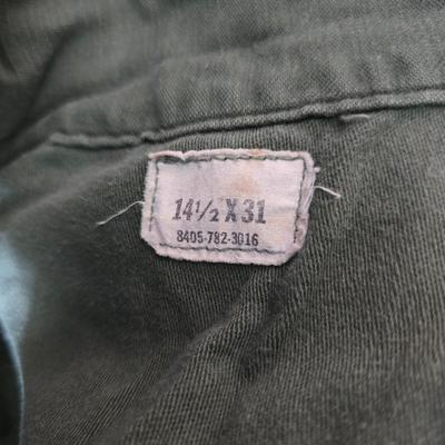 Collection of US Army OG-107 or OG-507 utility uniforms, including shirts and trousers. - See photos for size
