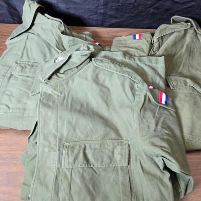 vintage 1970s or 1980s French Army military jackets with some trousers