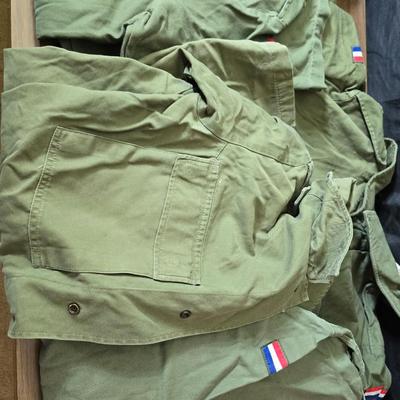 vintage 1970s or 1980s French Army military jackets with some trousers