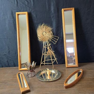 Wheat grass windmill with long accent mirrors - smaller accent mirrors with wheat and a when themed candle holder