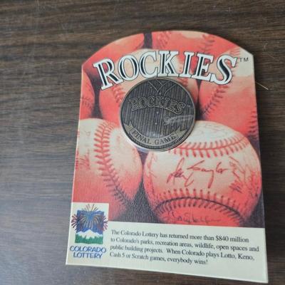 Collection of vintage Colorado Rockies memorabilia - Baseball cards - Pogs - coins- calendars and more