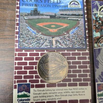 Collection of vintage Colorado Rockies memorabilia - Baseball cards - Pogs - coins- calendars and more