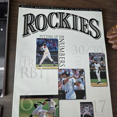 More Colorado Rockies memorabilia -Dinger Colorado Rockies mascot plush figure - hats - coins - booklets and more